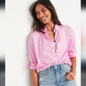 Old Navy Long-Sleeve Pink  Cropped Boyfriend Shirt Size Small